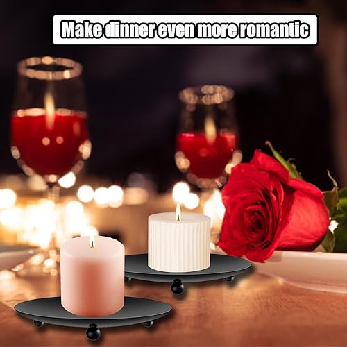 Miniatura 6 de 8 portavelas de hierro para velas LED y de cera, portavelas negro, placa de hierro decorativa de 4 pulgadas para conos de incienso, spa, bodas