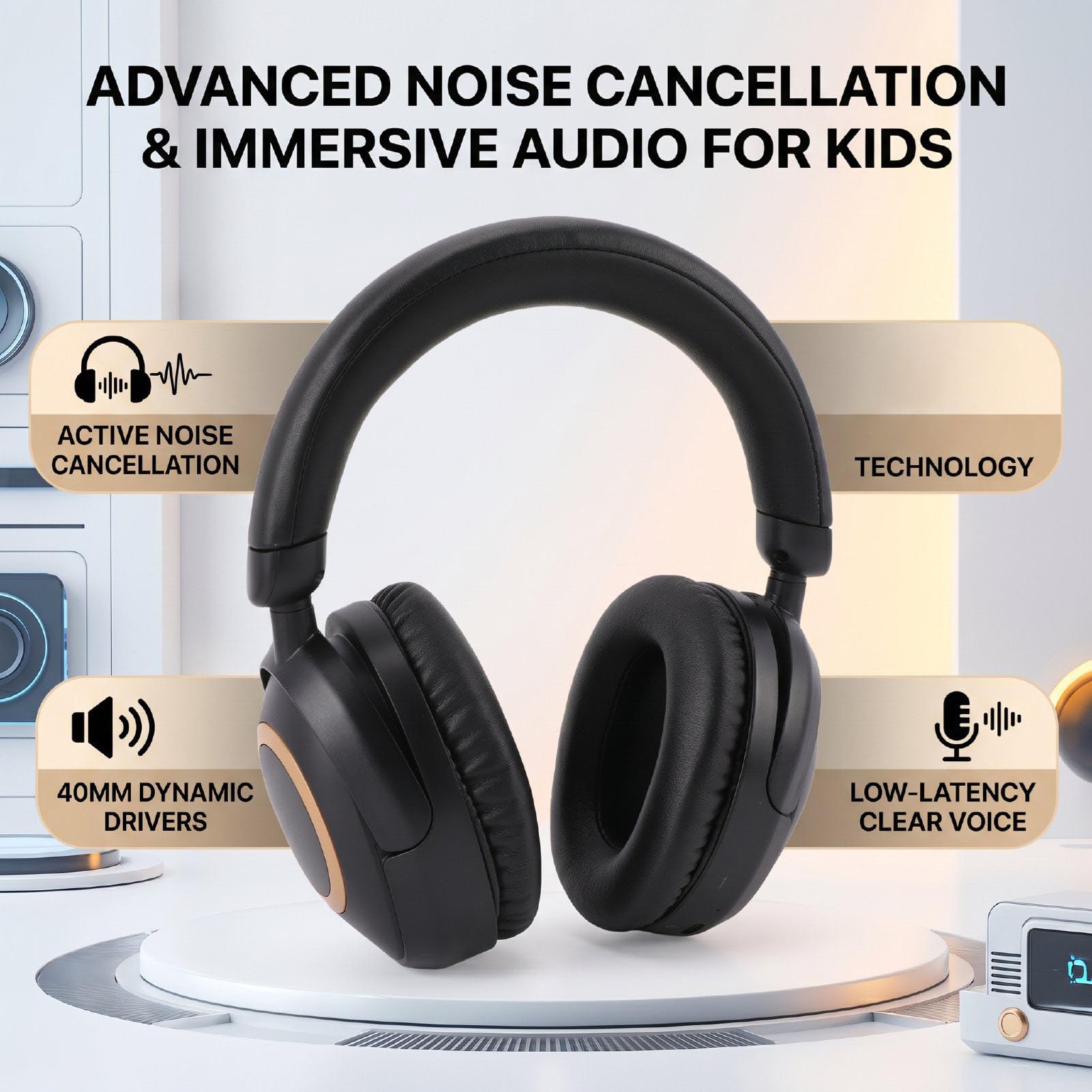 Karlak Cuffie Auricolari Pieghevoli Wireless 5.3 Cancellazione Attiva del Rumore per Bambini per L'apprendimento e L'intrattenimento