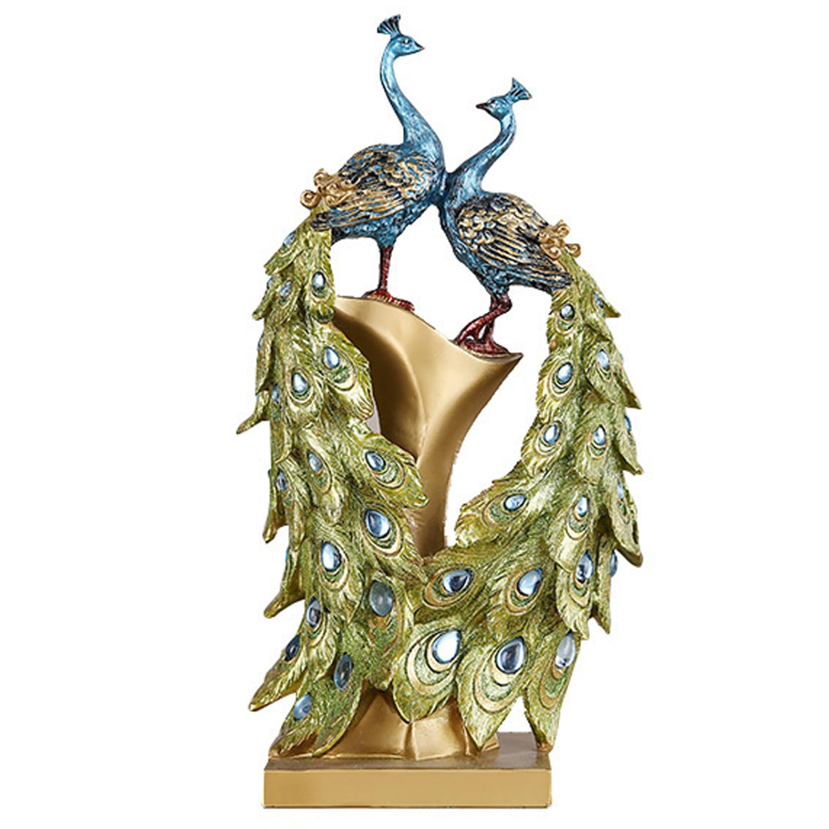 Monwssoe Blue Peacock Statue, Realistic Resin Peacock Figurine, Elegant Modern Tabletop Decoration For Living Room, Housewarming Favor