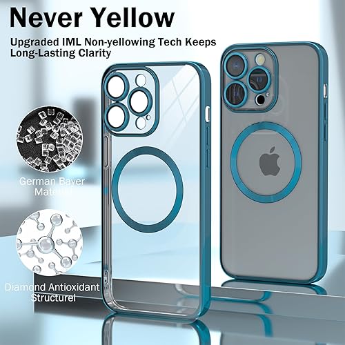 Miniatura 3 de KSWOUS Funda magnética transparente para iPhone 15 Pro compatible con MagSafe protección completa del lente de la cámara chapado de lujo para