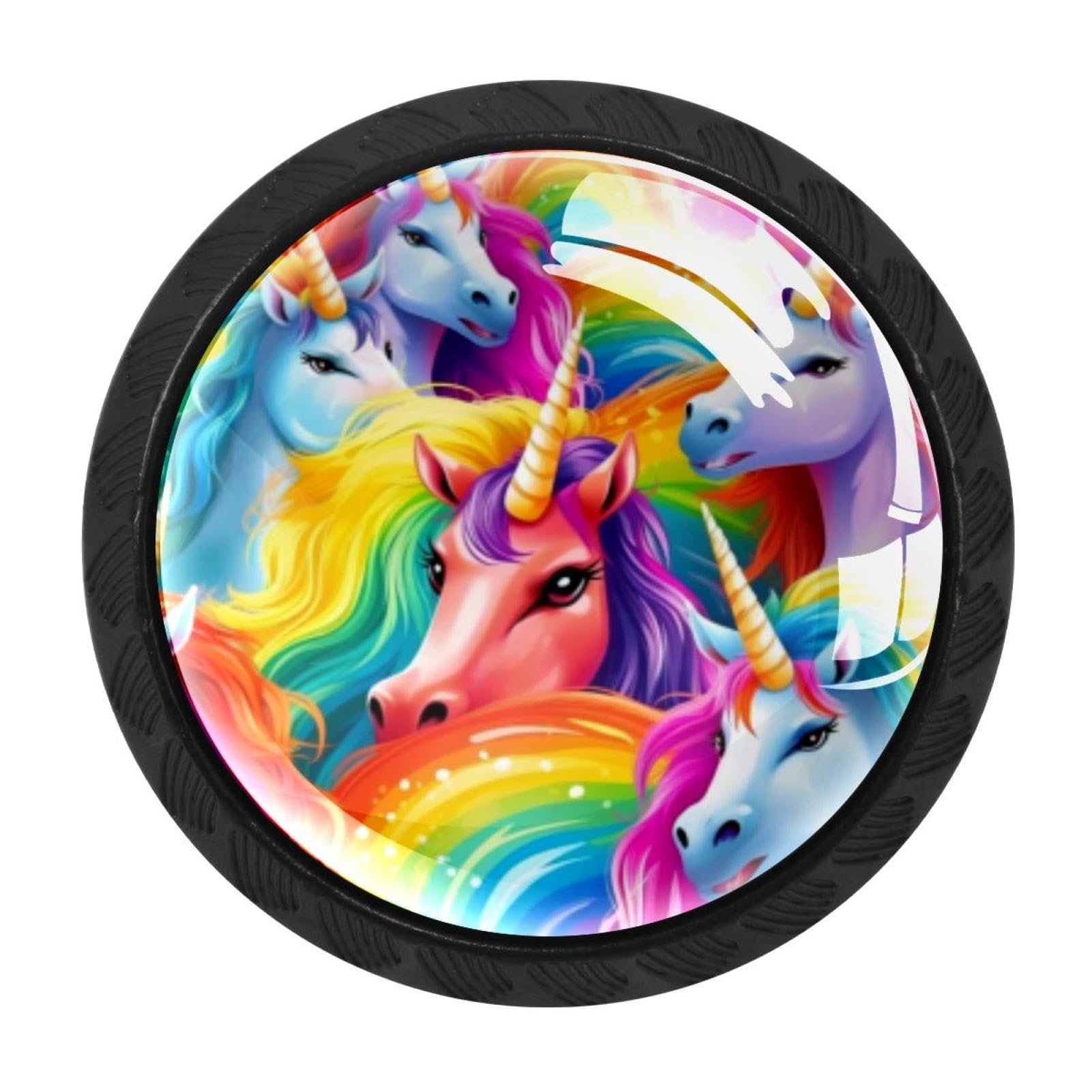 Chenzzzz Multicolored 01 4 Pack Cabinet Handles Black Rainbow Unicorn Cabinet Knobs Draw