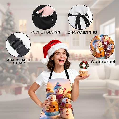 Miniatura 4 de Nuxovilar Delantales para mujer con bolsillos, 26.77 x 30.7 pulgadas, ideal para cocinar, hornear, reuniones de Navidad