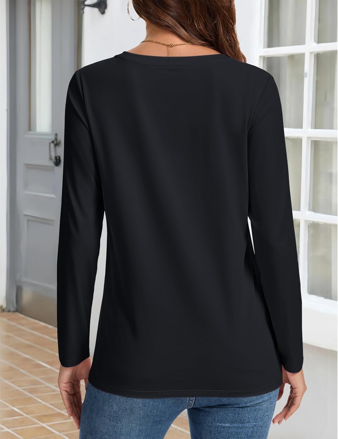 YUCOLEN Long Sleeve Shirts for Women Pleated Crew Neck Cotton T Shirts Solid Color Soft Casual Basic Tees Fall Trendy Tops - Image 5