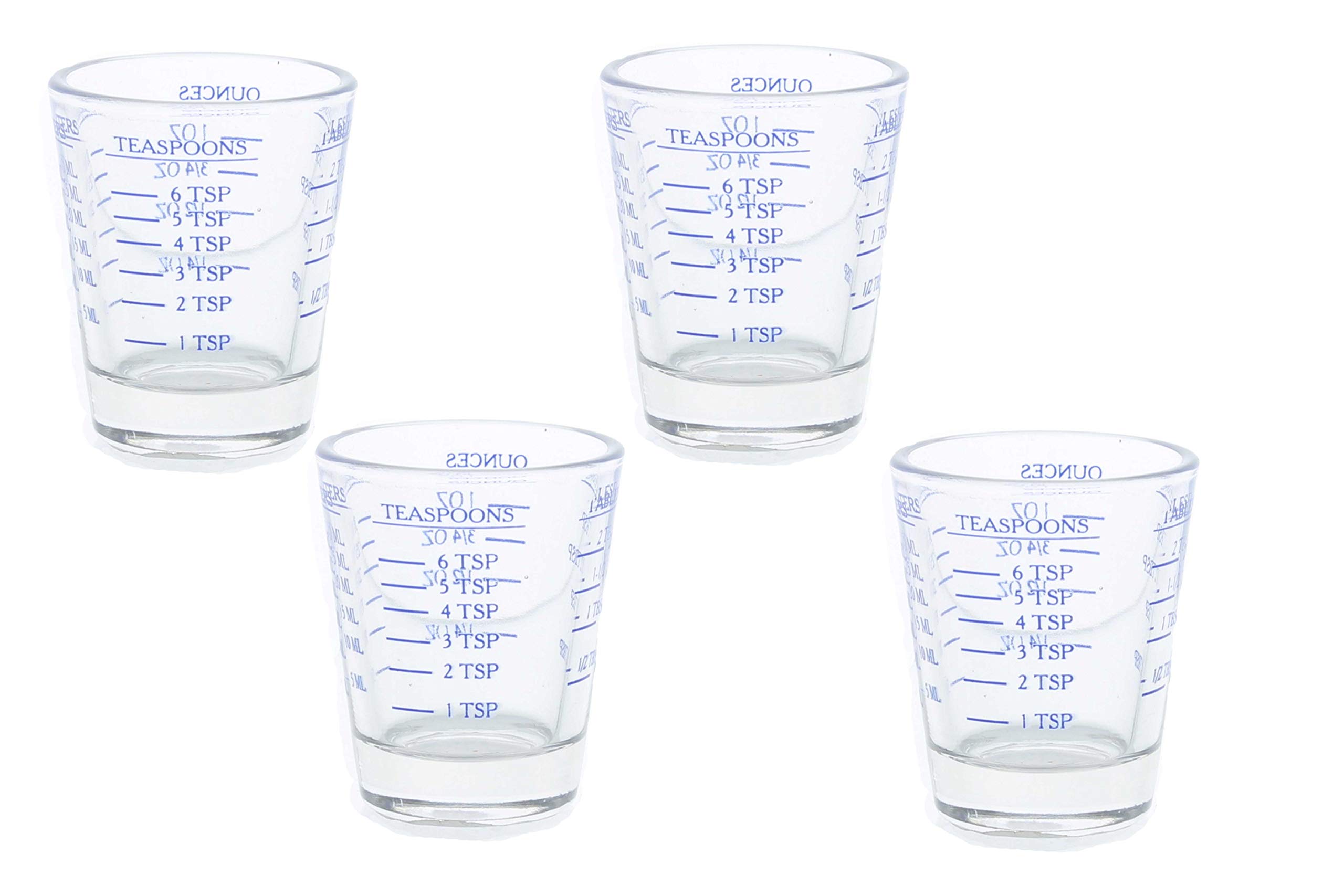 Multi-Purpose Measuring Shot Glass Jigger Bar Tool Oz Tsp Tbsp Ml Set of 4