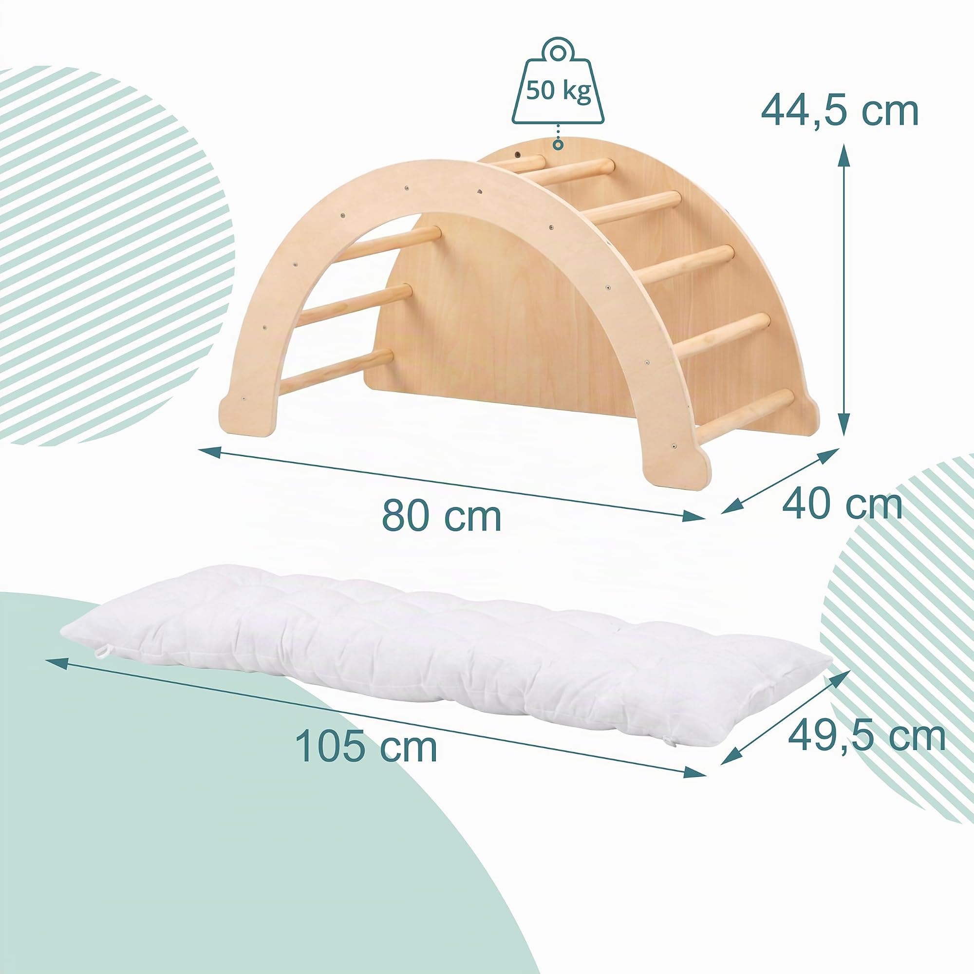 Relaxdays Arco Montessoriano per bambini 3 in 1, da 18 mesi, in legno, con cuscino, 50 kg, HxLxP 44,5 x 80 x 40 cm
