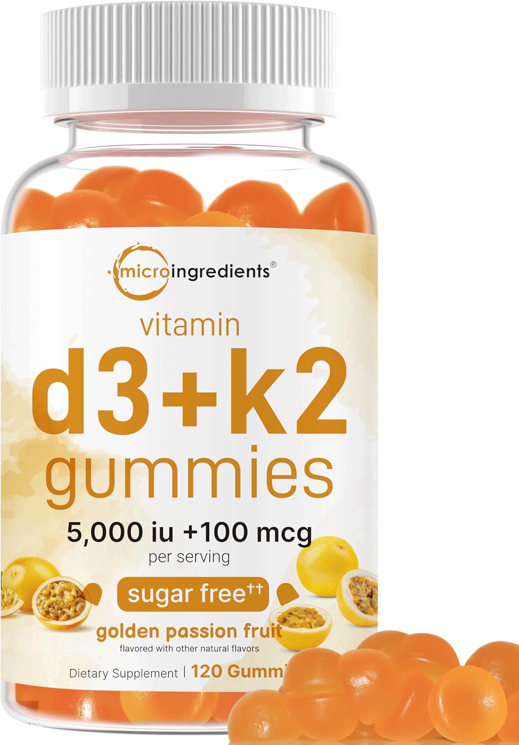 Micro Ingredients Vitamin D3 K2 Gummies & Oil of Oregano Softgels | Bundle | Sugar-Free Golden Passion Fruit Flavor | 5,000 IU D3 + 100 mcg K2 MK-7 | 4X Strength Carvacrol & Thymoquinone