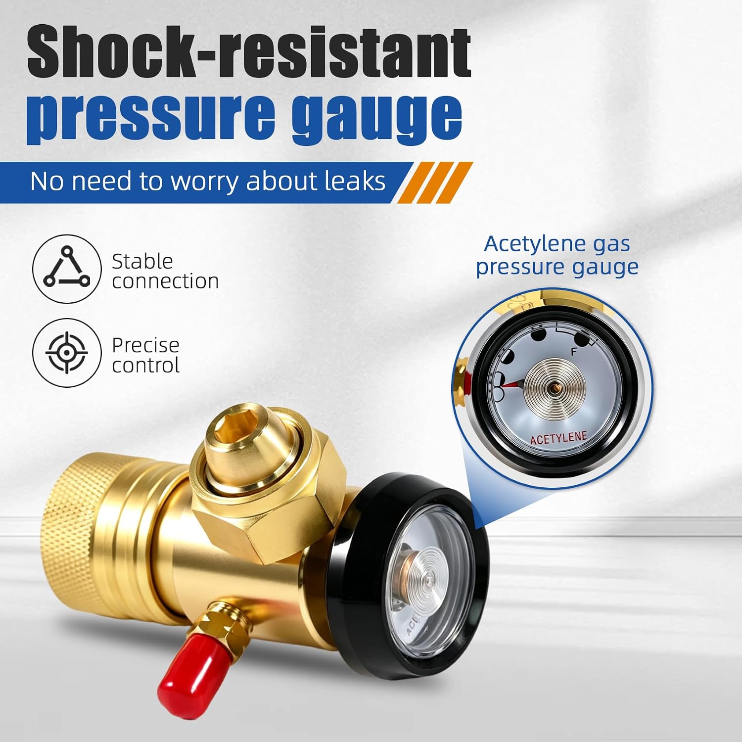 CGA520 AR-B Acetylene Regulator for B Tanks, Acetylene Gauge for Turbo Torch 0386-0725, Acetylene Torch Kit, 0-15 PSIG Adjustable, for Type B Acetylene Cylinder, HVAC Welding Brazing