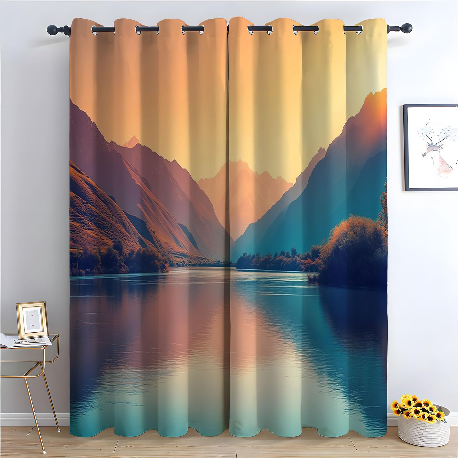 WIKEO Floral Curtains for Living Room Simple Landscape pattern Botanical Blackout Curtain,Thermal Insulated Long Farmhouse Print Decorative Grommet Drapes, 2 Panels-52 W x 96" L (Pack of 2)