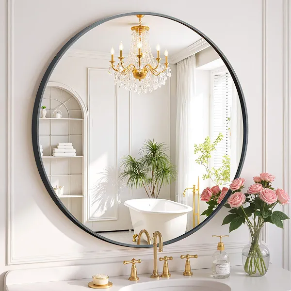Round Wall Mirror 30 Inch Black Vanity Mirror with Metal Frame | Modern Circle Wall Mounted Decorative Mirrors for Bathroom, Entryway, Bedroom, Living Room