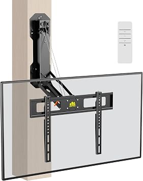 FORGING MOUNT Motorized Fireplace TV Wall Mount with Remote, Electric Full Motion TV Mount for 32-85 Flat/Curved TVs up to 88 lbs, Flip Pull Down TV Bracket for Flat Roof, Max VESA 600x400mm
