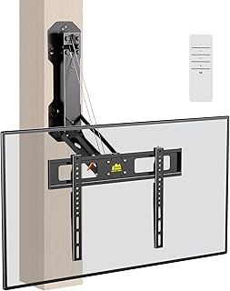 FORGING MOUNT Motorized Fireplace TV Wall Mount with Remote, Electric Full Motion TV Mount for 32″-85″ Flat/Curved TVs up to 88 lbs, Flip Pull Down TV Bracket for Flat Roof, Max VESA 600x400mm