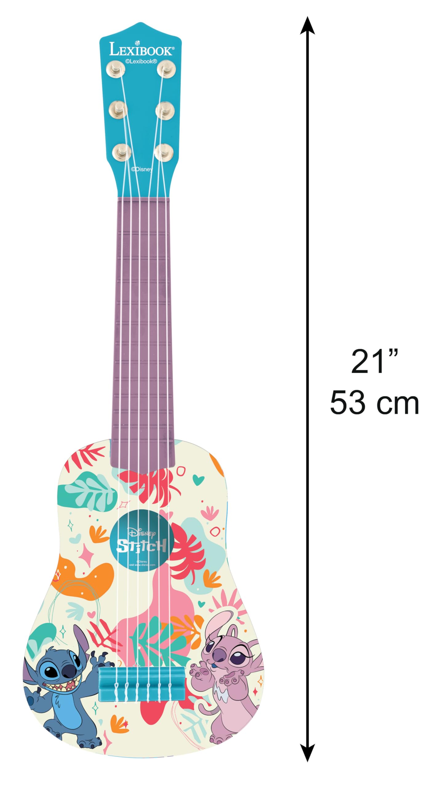 Lexibook, Disney Stitch, Moja Gitara dla Dzieci, 6 Nylonowych Strun, 53 cm, Dołączony Przewodnik, Niebieska, K200D