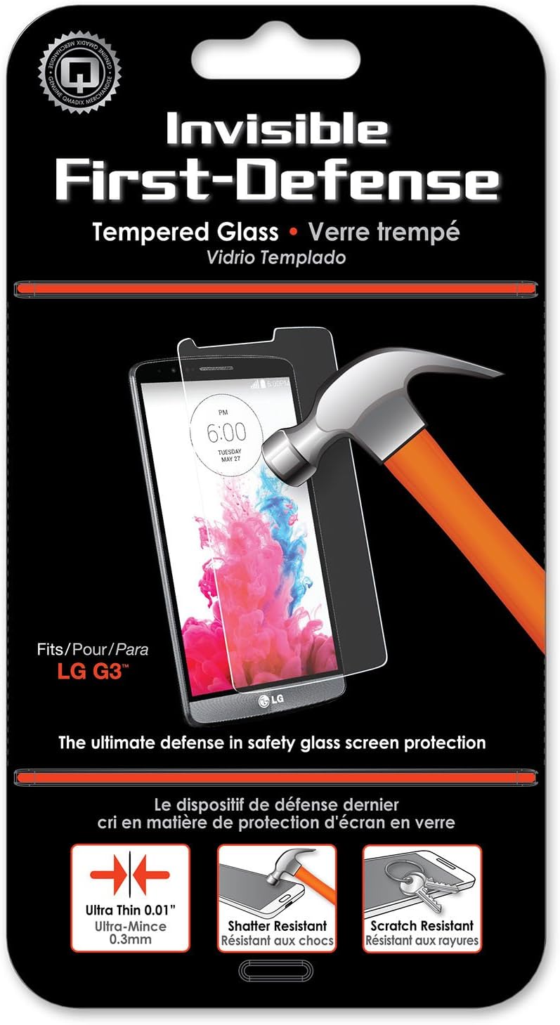 Qmadix Invisible First-Defense Tempered Glass 9H for LG G3 - Retail Packaging - Clear