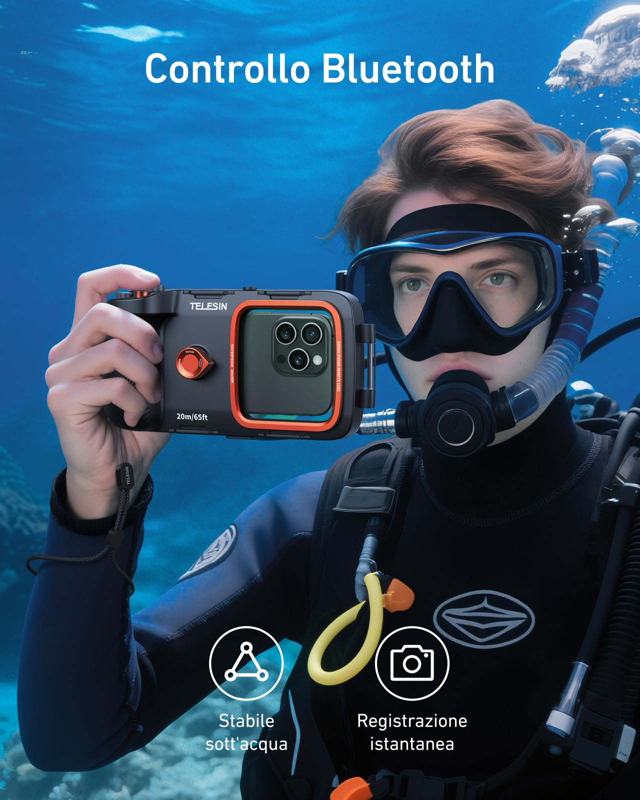 TELESIN Immersione Custodia Impermeabile Subacquea per Telefoni | Fotografia Subacquea Universale Custodia Impermeabile & Impugnatura, per iPhone/Android/Samsung Galaxy Telefoni Cellulari