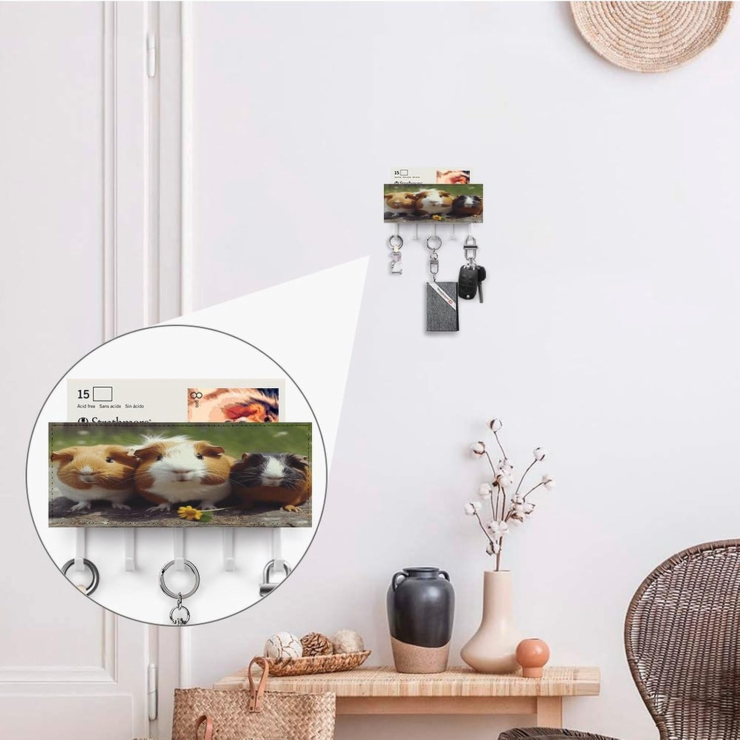 Leather Key Holder Wall Mount with 5 Hooks, Self-Adhesive Key Rack image 4