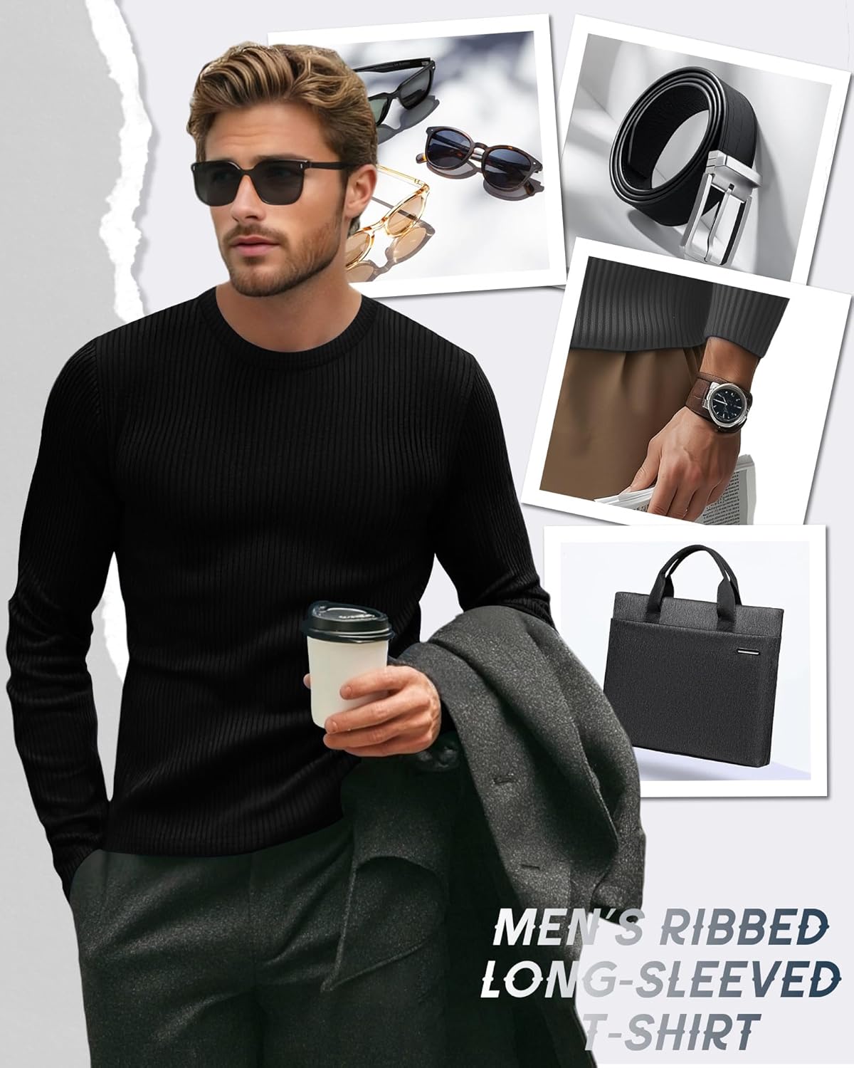 4 Pack Men's Cotton Thermal Long Sleeve Shirts Ribbed Crew Neck Tops Slim Fit Undershirts Fall Winter Base Layer - Image 3