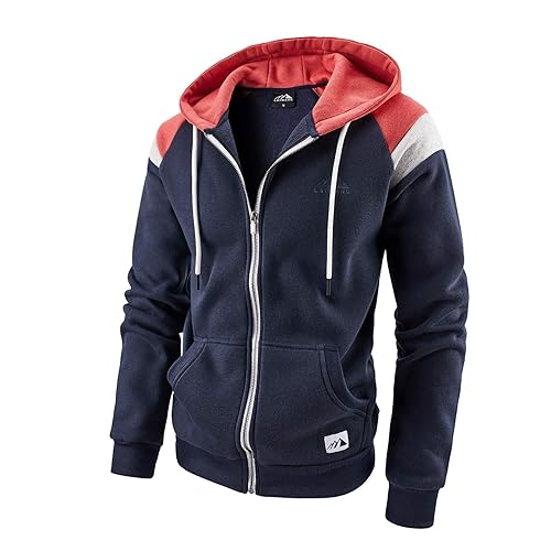 Men's Full Zip Fleece Hoodie zippered Color Block hooded slim