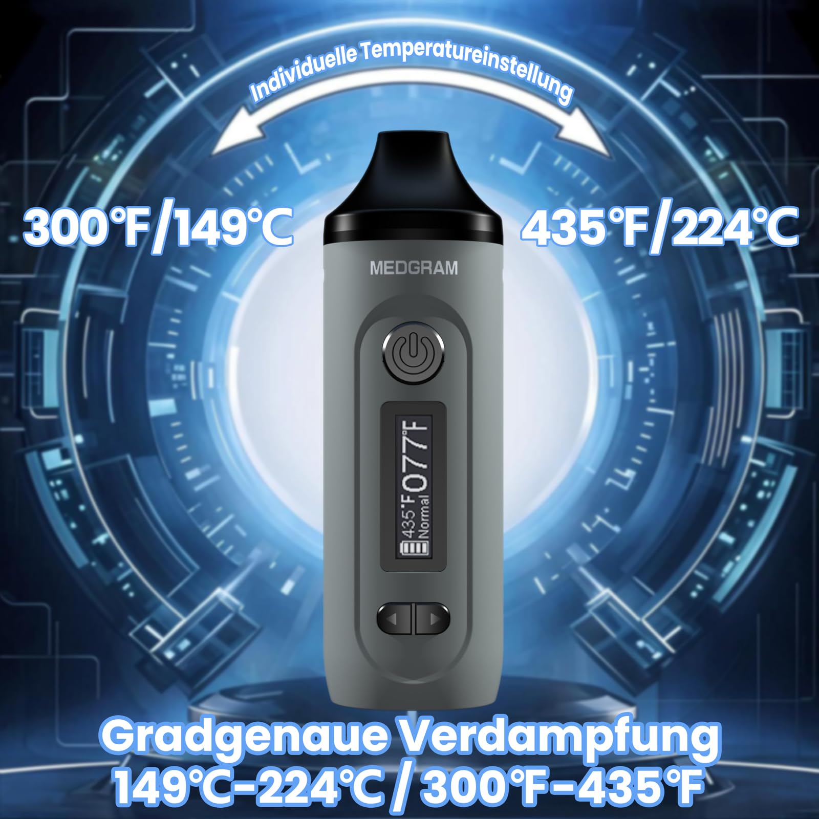 Vaporizer Kräuter | MEDGRAM Präzise Temperatureinstellung 93-220℃ | LCD Display | Magnetisches Slide-In-Mundstück | Einfache Reinigung