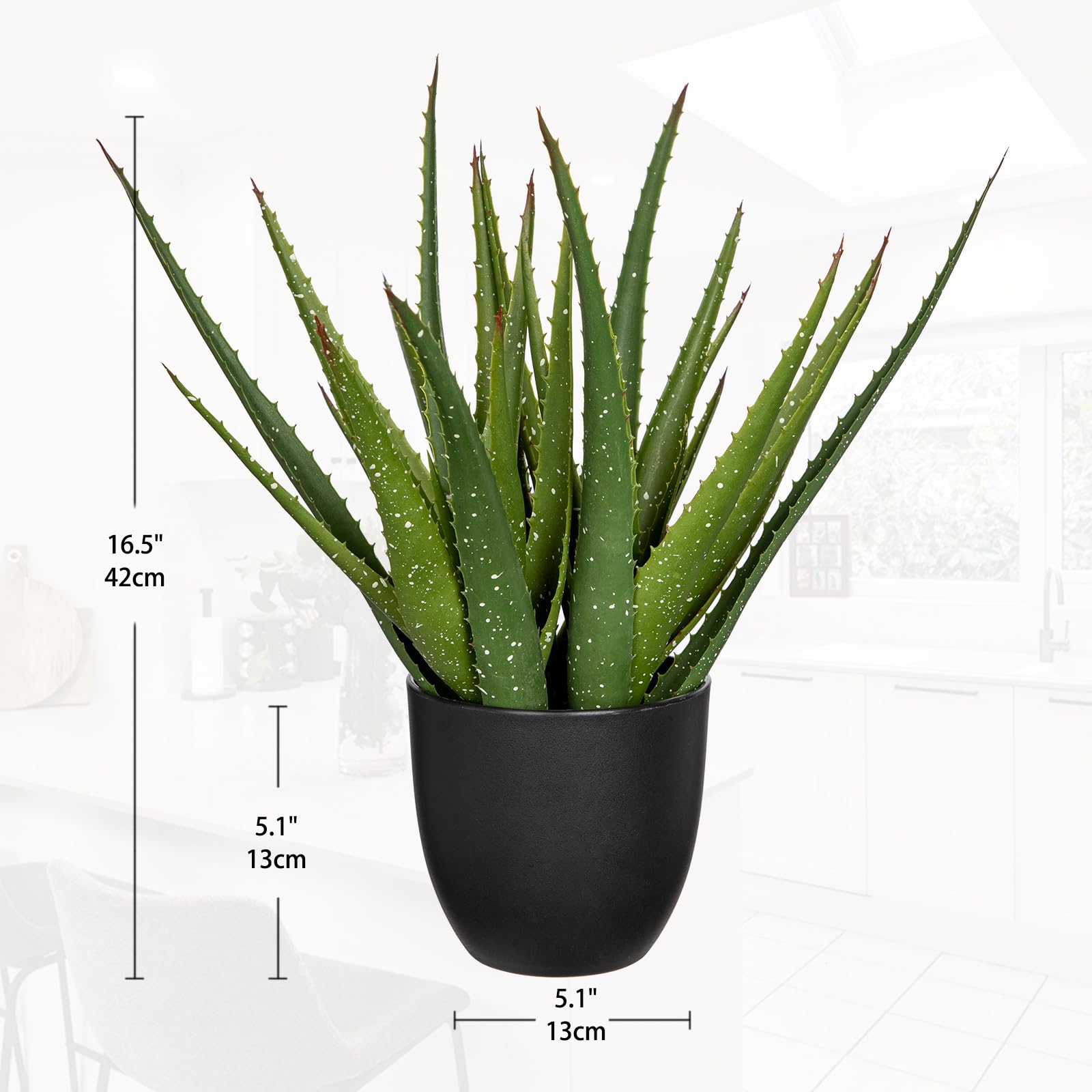 Oairse 42CM Fake Plants Artificial Aloe Vera Plants Black Pot Decorative Fake Plant Potted Artificial Cactus Faux Cactus Green Plant for Home Office Bathroom Bedroom Shelf Decoration - Image 2