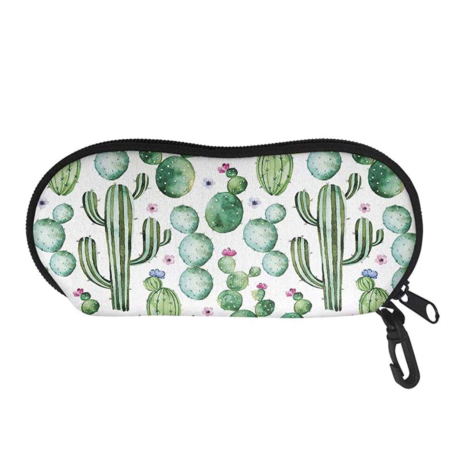 SEANATIVE Green Cactus Eyeglasses Case Crushproof Sunglasses Pouch Zipper Lightweight Spectacle Storage Bag