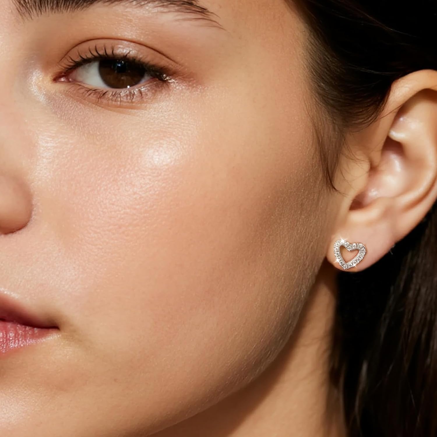 925 Sterling Silver Heart Earrings for Women Dainty Open Heart Stud Earrings Cubic Zirconia Stud Earring Jewelry Gifts for Her - Image 3