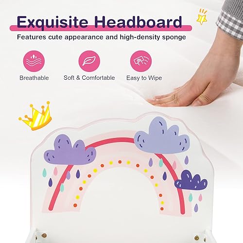Miniatura 5 de HONEY JOY Marco de cama individual para niños, plataforma de cama individual de madera con cabecera y base de listones, no necesita somier, muebles