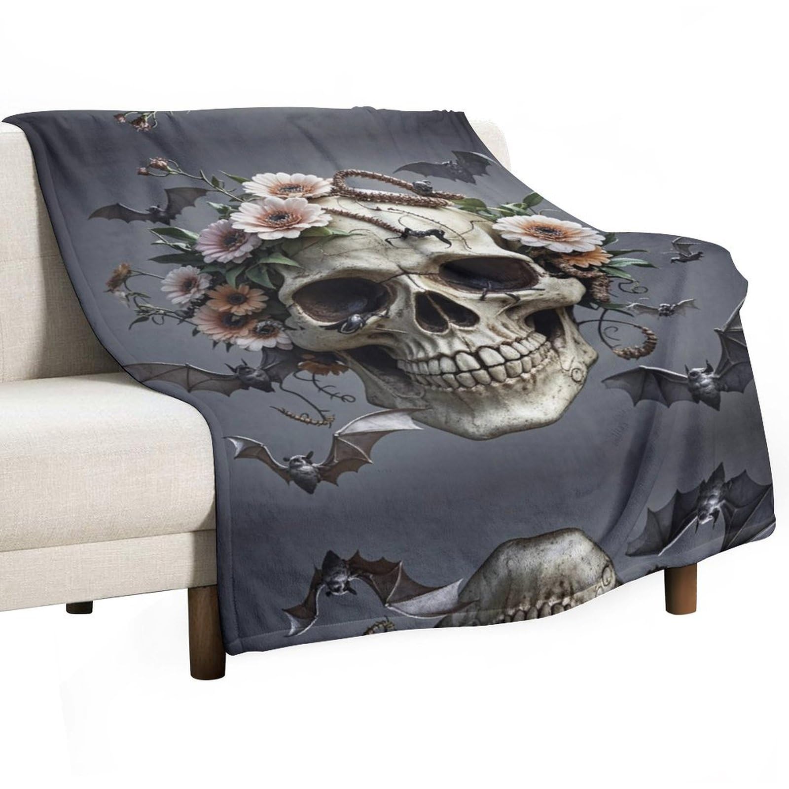 Couverture tête de mort en flanelle douce pour lit et canapé