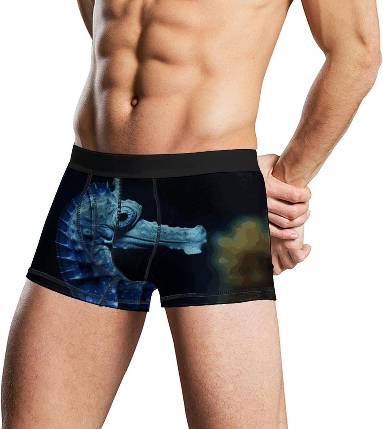 Blue Seahorse Mens Boxer Briefs Short Breathable Underwear Trunks Soft Moisture-Wicking Boxer Shorts Novelty Underpants S