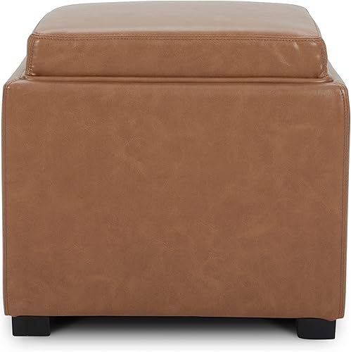 Miniatura 4 de CHITA Cubo otomano de almacenamiento con bandeja, reposapiés taburete asiento sirve como mesa auxiliar, piel sintética en color marrón