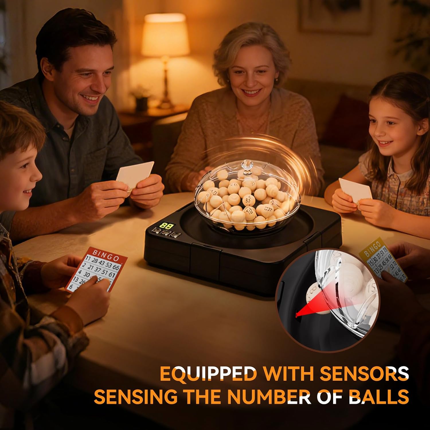 Electric Lottery Ball Machine, Automatic Bingo Balls Cage Machine, 75 Bingo Balls, 50 Bingo Cards, 100 Translucent Bingo Chips and Master Board for Large Groups