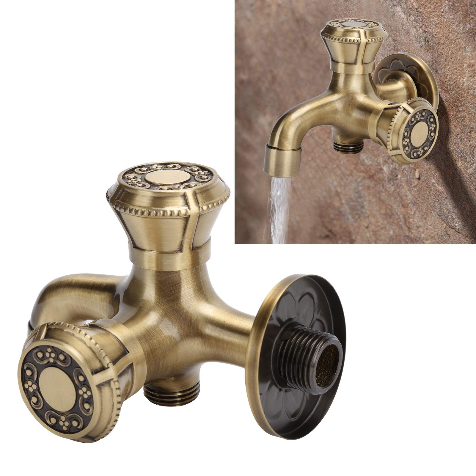 Rubinetto Vintage, Rubinetto a Parete G1/2" Rubinetto in Ottone Antico per Lavatrice, Lavabo da Bagno, Giardino, Casa, Cucina | Rubinetto da Vintage in ottone massiccio con attacco a parete per Lavatrice, Lavabo da Bagno, Giardino, Casa, Cucina