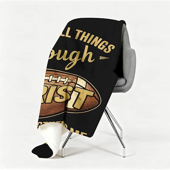 Football Gifts Blanket - Unique Football Gifts for Teen Boys, Football Coach Team, Inspirational, Birthday, Christian Gift for Men, Football Sport Players Lovers (Black Football, 80'' x 60'')