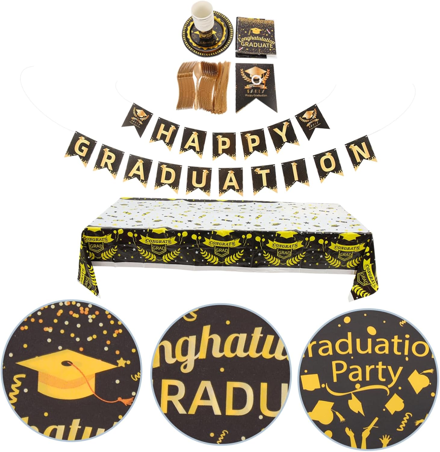 1set Graduation Party Disposable Tableware Foil Cups Plates and Napkins for Festive Event Decor