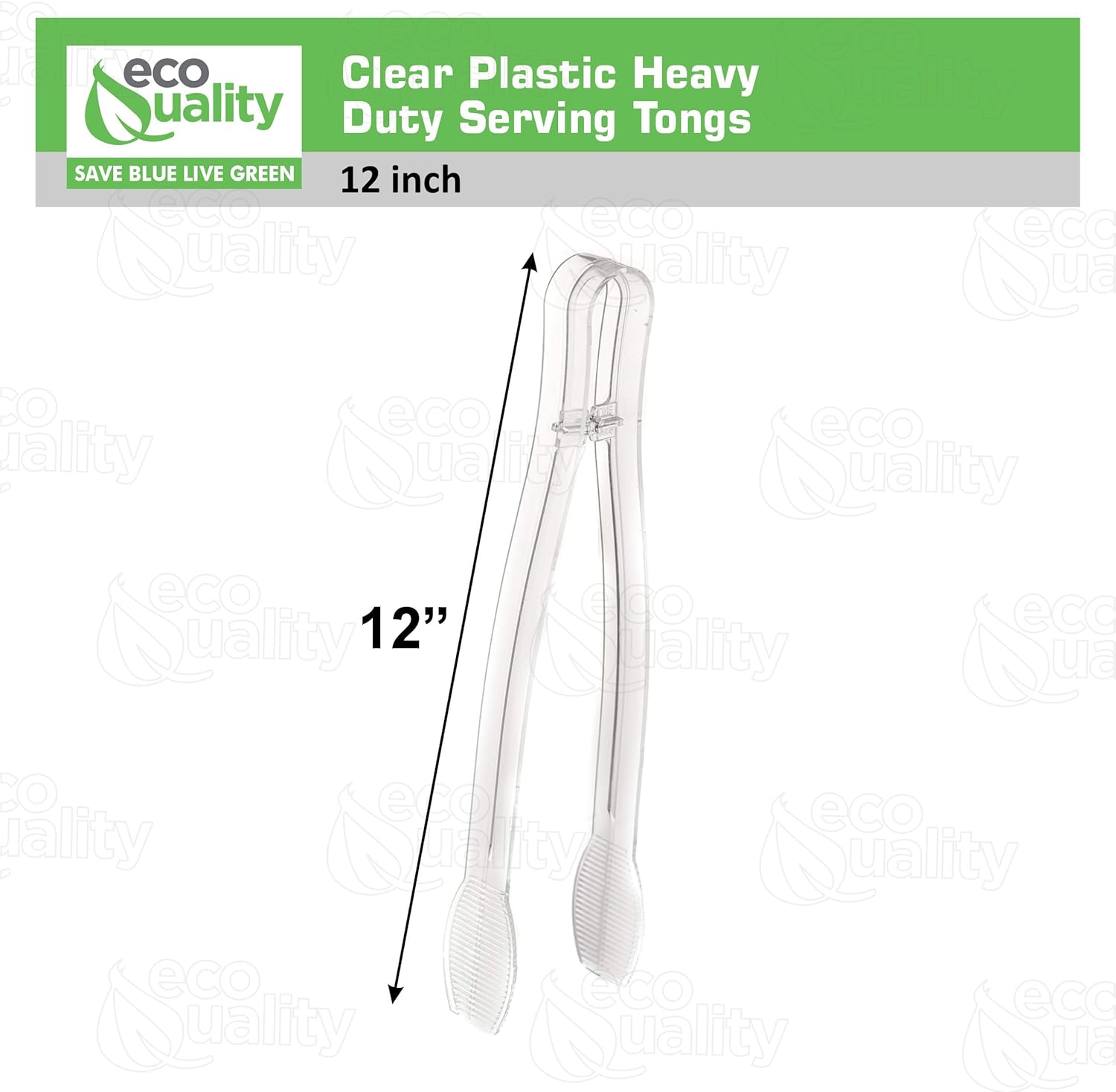 [192 PACK] 9 inch Heavy Duty Clear Serving Tongs - Plastic Disposable Salad Tongs - High Heat Plastic, Catering, Salads, Bakery, Buffets, BBQ, Ice, Hot and Cold Foods by EcoQuality (9")