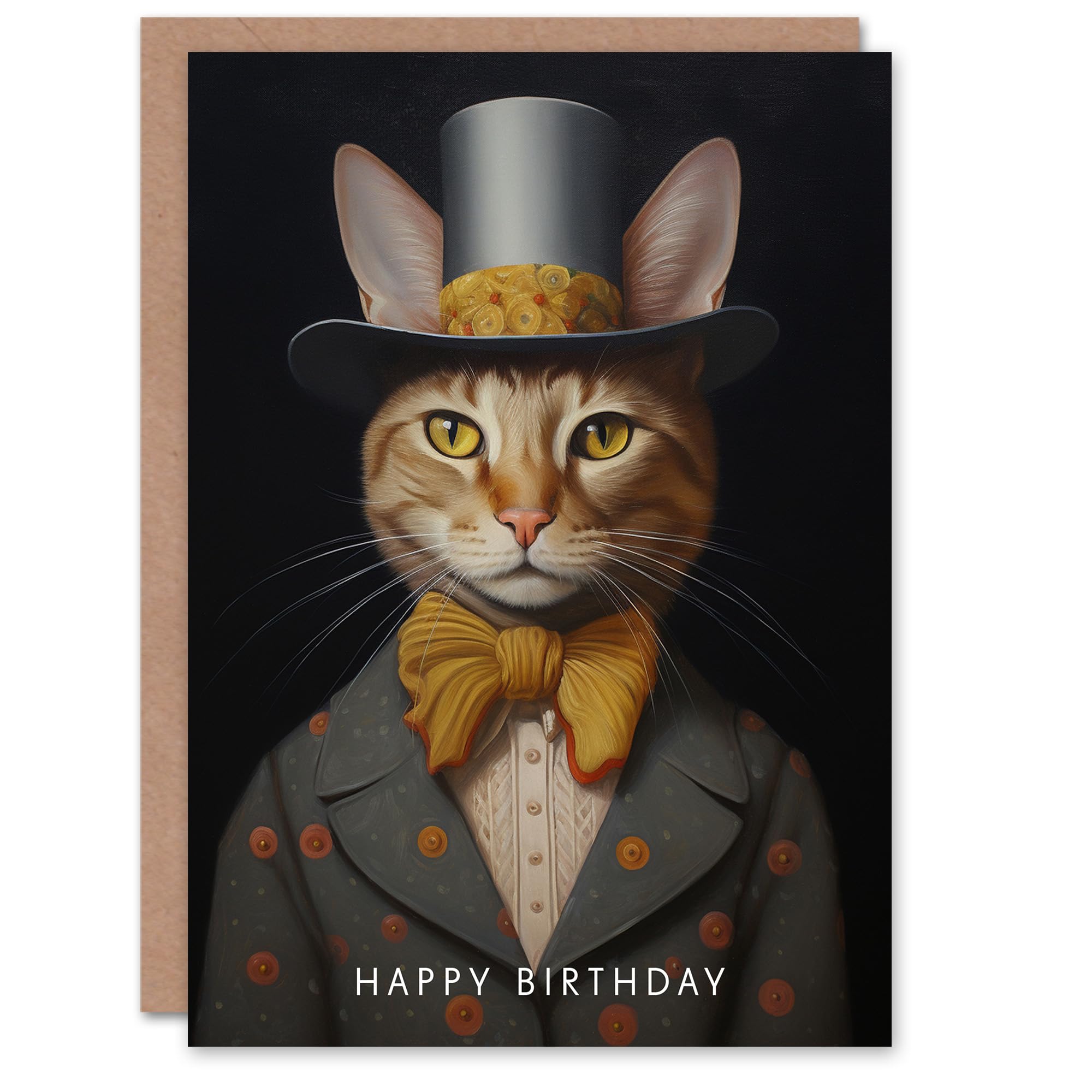Artery8 Birthday Greeting Card Top Hat Cat Lover Suit For Him Her