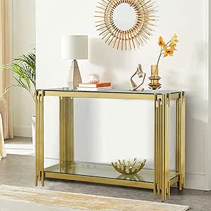 Amazon.com: Modern Glass Console Table, 48" Rectangle Sofa Table with ...