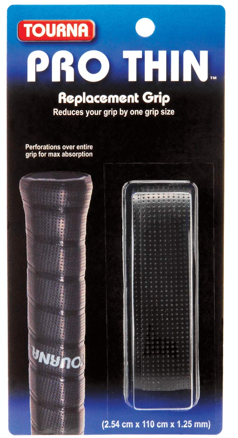 Tourna Pro Thin Replacement Grip 2.54 cm x 110 cm x 1.25 mm, Black (Pack of 4)