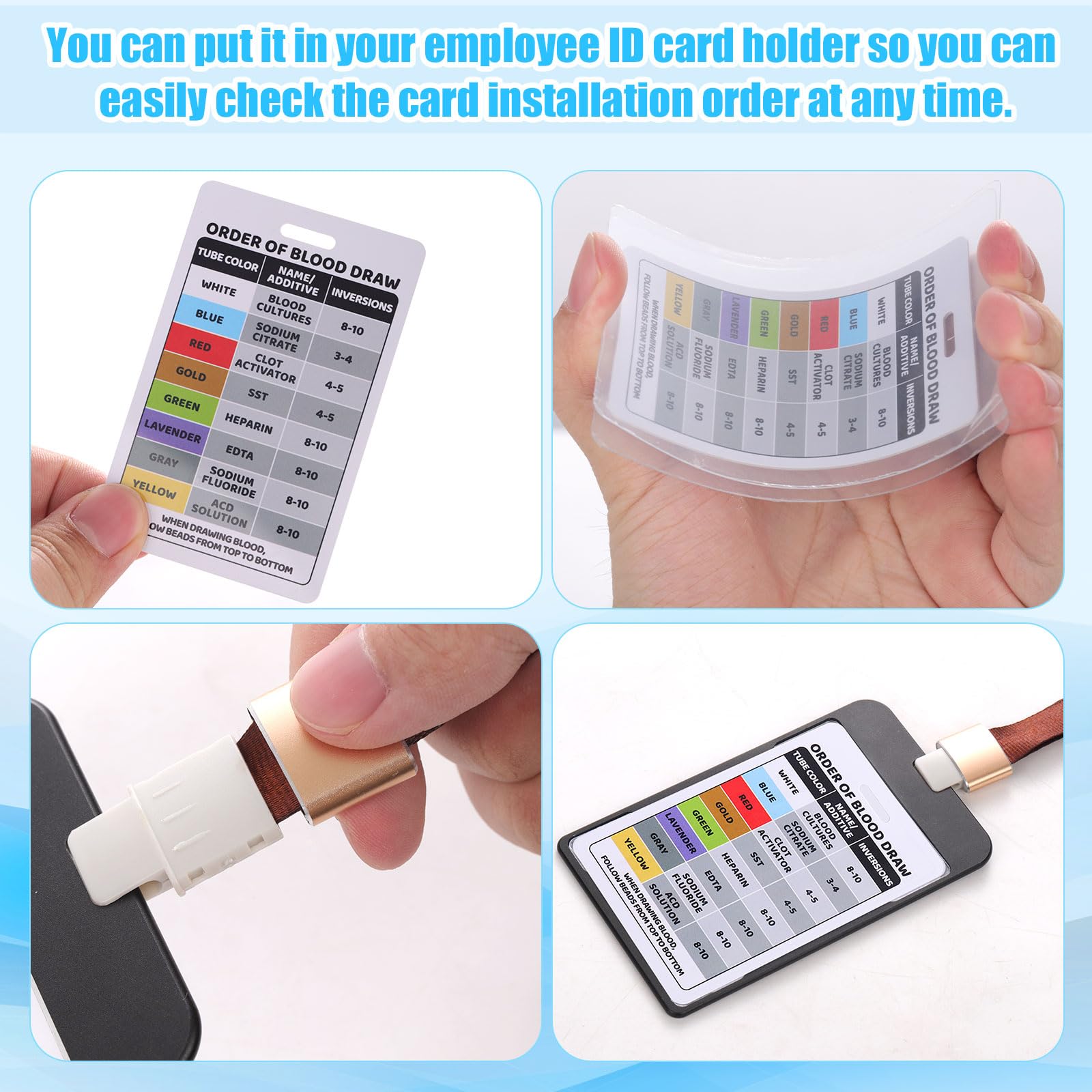 5pcs Order of Blood Draw Beads & 5pcs Reference Cards, Order of Blood Draw Vertical Badge Card Phlebotomy Essentials for RN Nurse Student Practitioner Present - Image 4