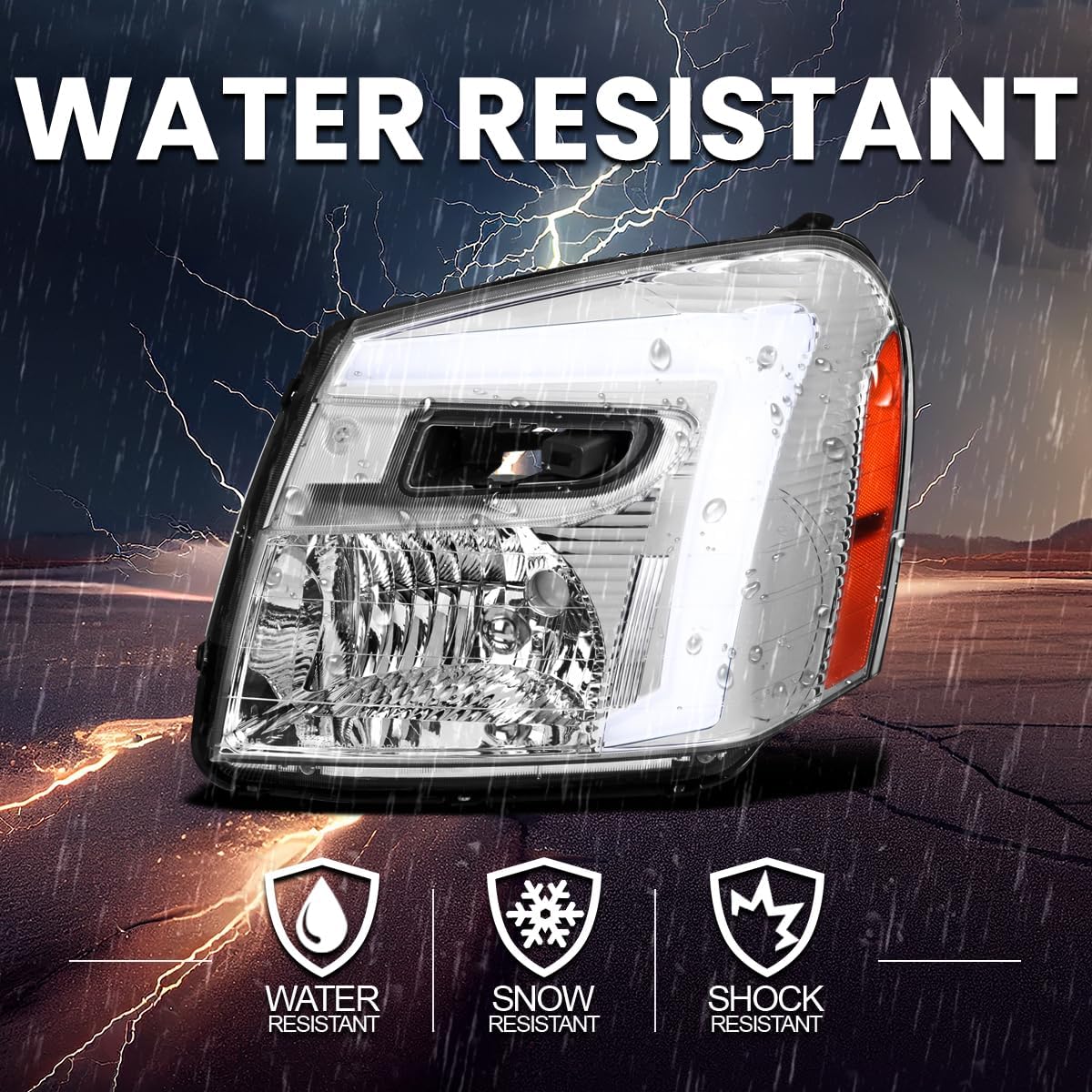 SPEC-D TUNING Chrome LED Tube Headlights w/Sequential Turn Signal and Startup Animation Compatible with 2005-2009 Chevy Equinox Left + Right Assembly