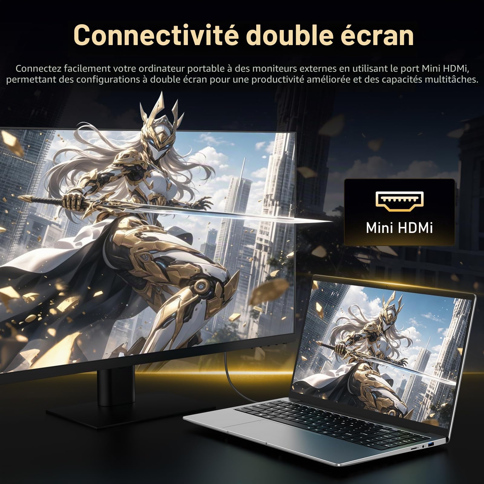 Ordinateur Portable 15,6" avec 12 Go de RAM,SSD 256 Go,écran 100% sRGB,processeur N4000, Wi-FI 5 Double Bande,Bluetooth 4.2, USB-A, HDMI, écran FHD 1920 x 1080 (12, GB)
