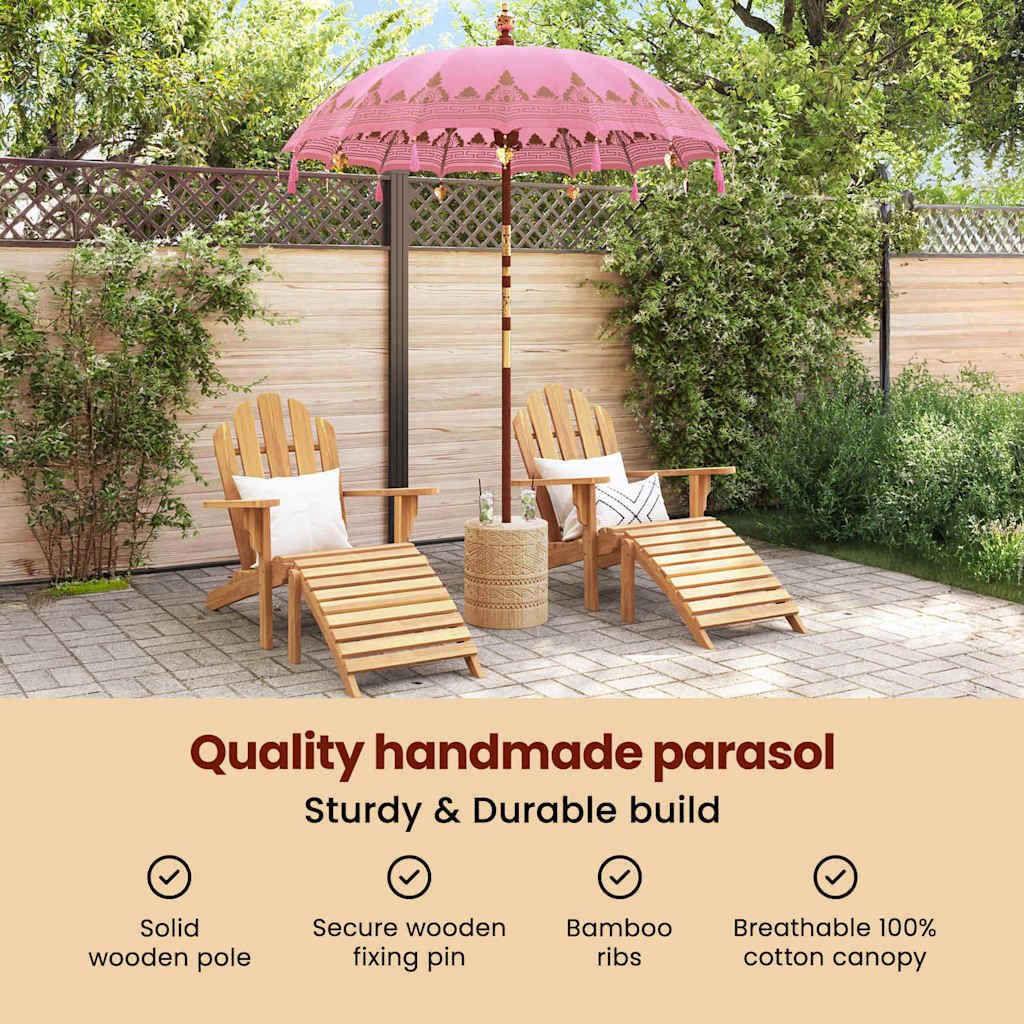 vidaXL Baliński Parasol z Bazą Różowy 215 x 215 x 260 cm, Bali Parasol, Okrągły Parasol Ogrodowy na Zewnątrz, Tropikalny Cień w Różu