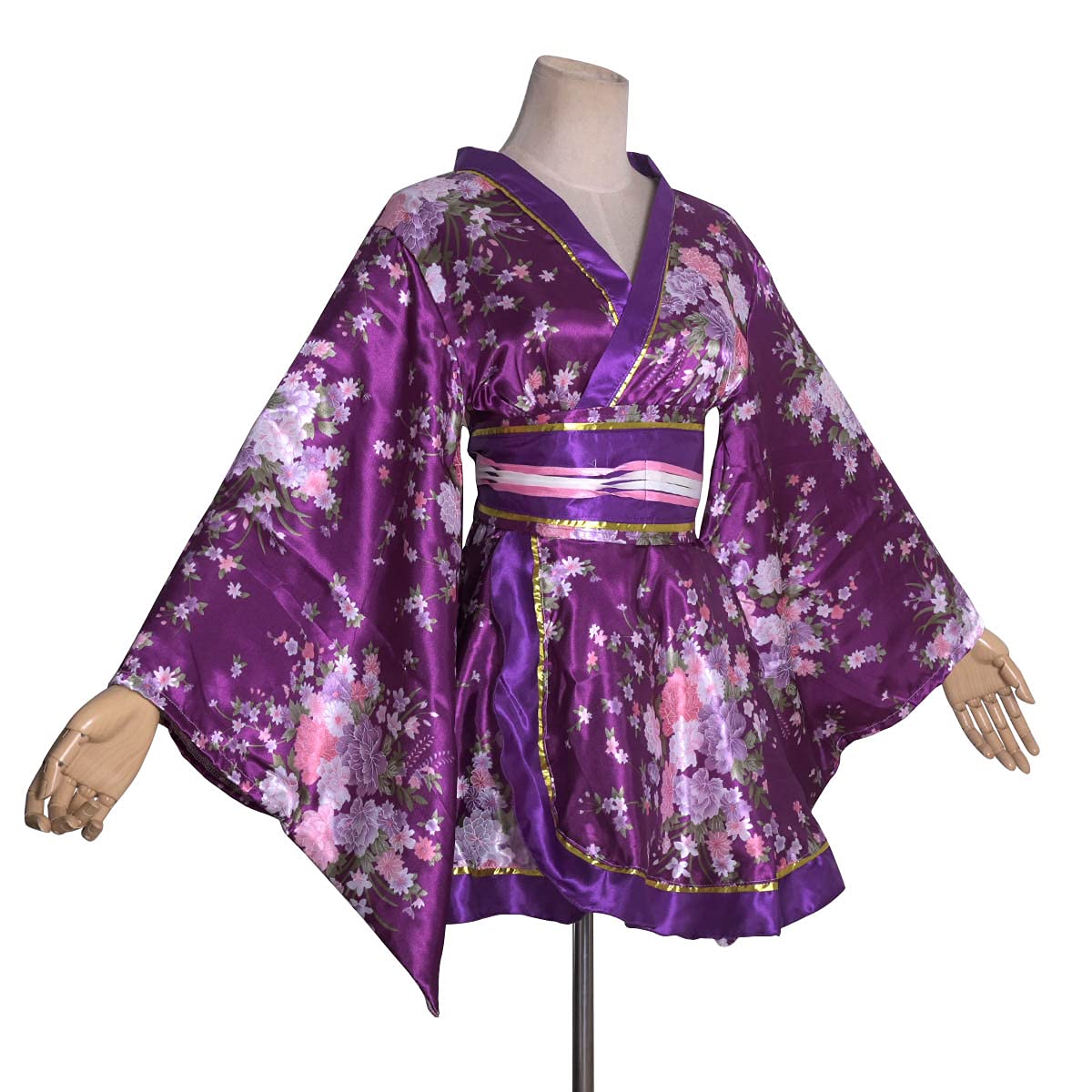 HUAHUA Women's Sexy Short Kimono Dress Floral Print Japanese Traditional Geisha Robe Bathrobe Skirt Belt Outfit