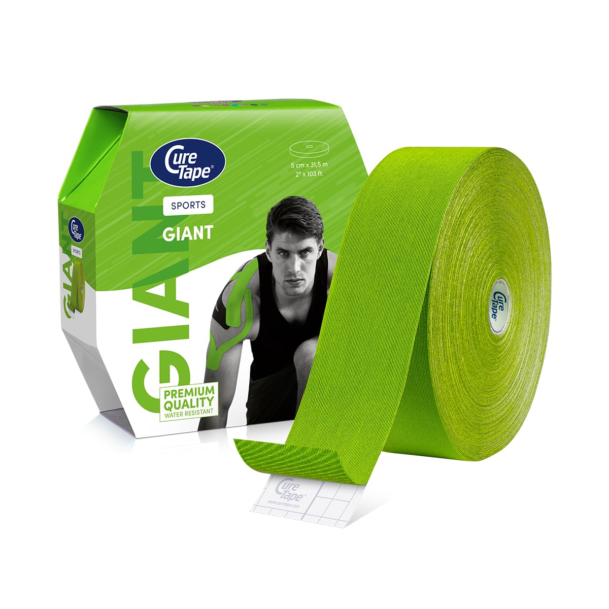 CureTape® Sports Giant Kinesiologie Tape (5 cm x 31,5 m) | Elastisches Kinesiotapes mit +25% Klebekraft | Wasserfestes & Latexfreies Kinesiotape | Sporttape für den Profi | Lime
