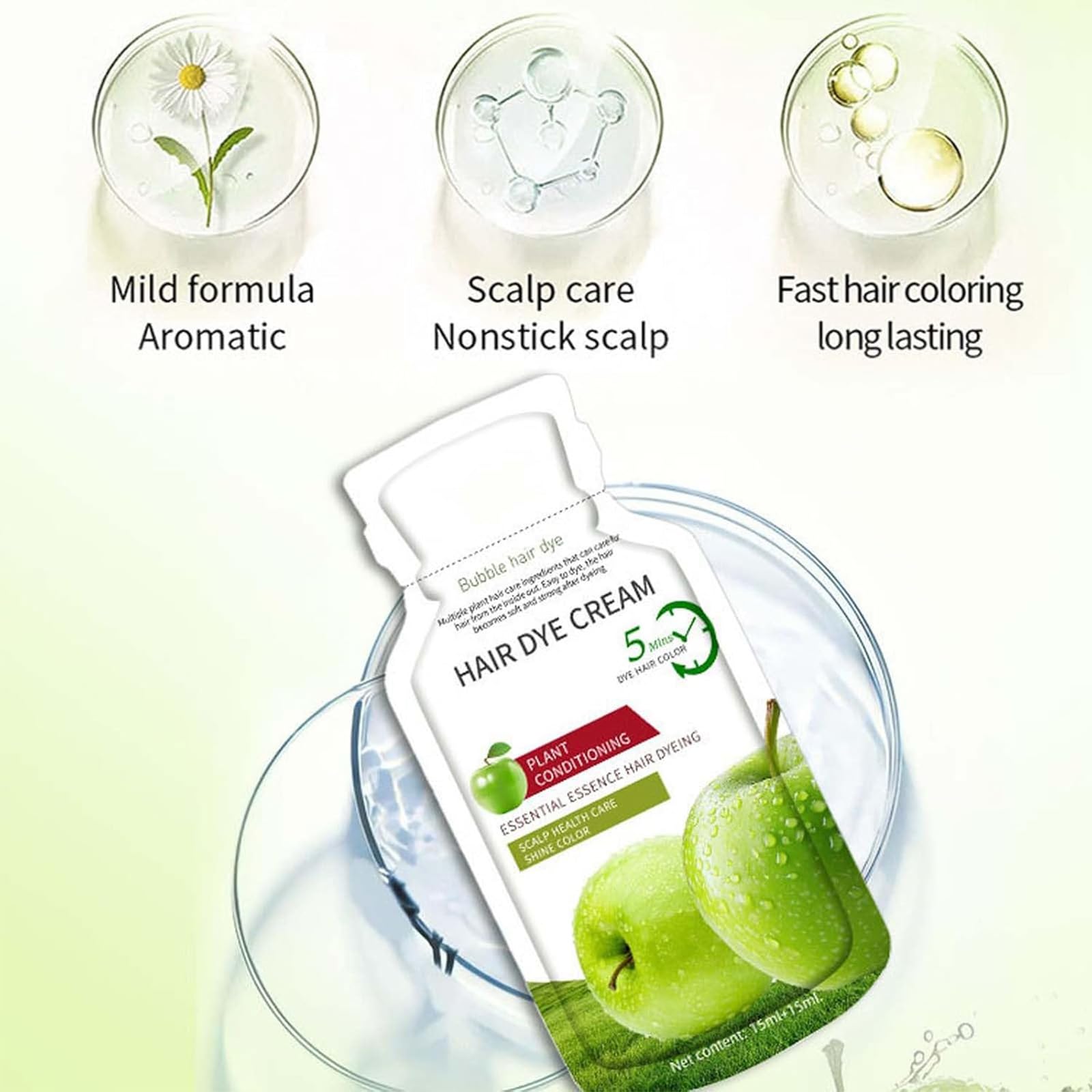 Crema per tinte per capelli di mela naturale, crema per estrarre tinture per capelli neri mele, peli grigi che coprono creme coloranti, consistenza di lunga durata e nutriente (Natural Black)