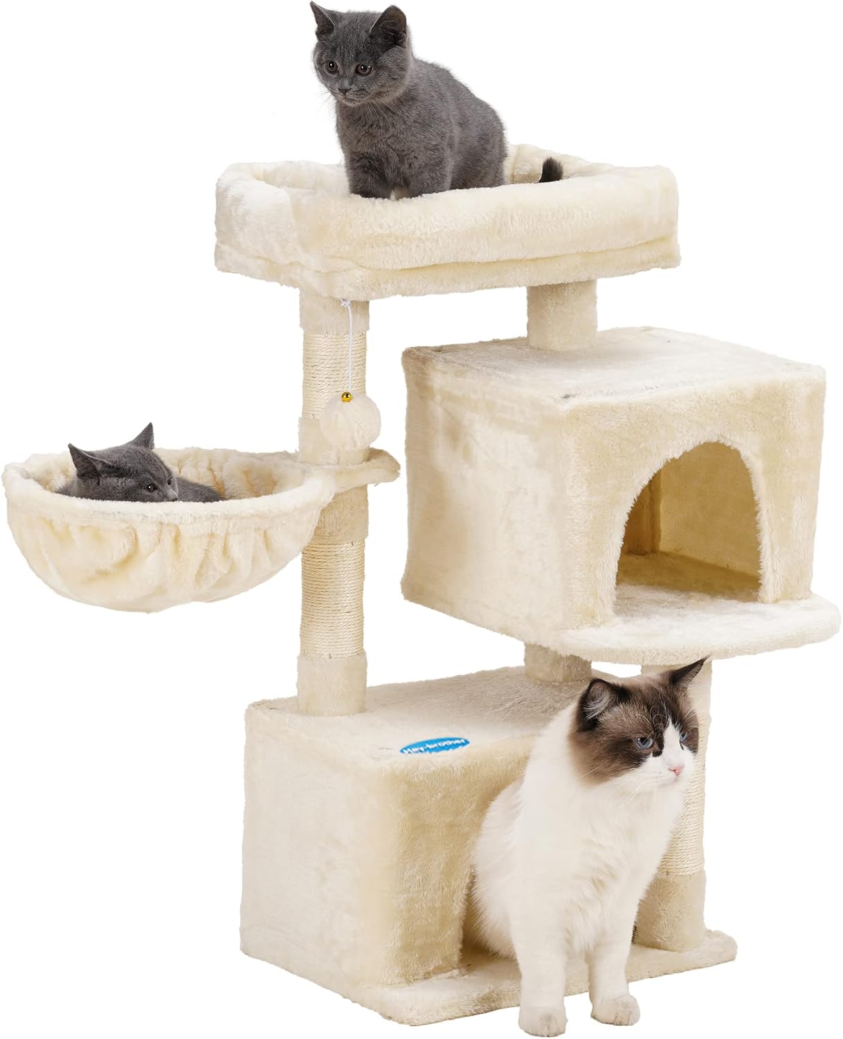 Hey-brother Cat Tree, Cat Tower with 2 Cozy Plush Condos,Sisal Posts,Basket,,Beige MPJ005SM