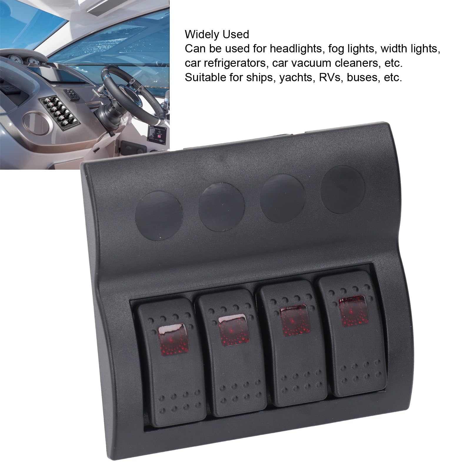 Panel de Interruptor Marino de 4 Bandas IP65 Panel de Interruptor de Encendido y Apagado Precableado a Prueba de Agua con Protector de Sobrecarga Control Fácil Barco RV DC12V 24V