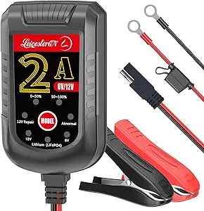 2A Trickle Battery Charger Automatic Maintainer 6V 12V Smart Float Charger for Automotive Car Motorcycle Lawn Mower Tractor SLA ATV AGM Gel Cell Lead Acid Batteries