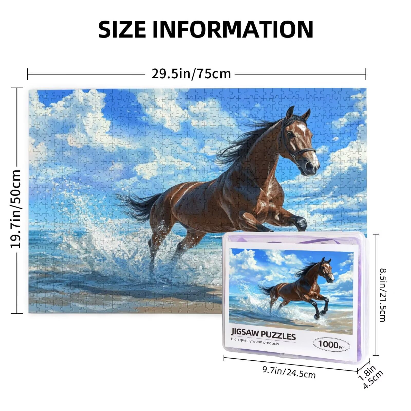 Spiaggia Puzzle 2000 Pezzi Adulti, 5D DIY Puzzle Cavallo Pattern Design con Confezione Regalo per Regalo Donna, Attività Famiglie Impegnative Principianti per Home Wall Bedroom Decor 99 x 70 cm -450Y