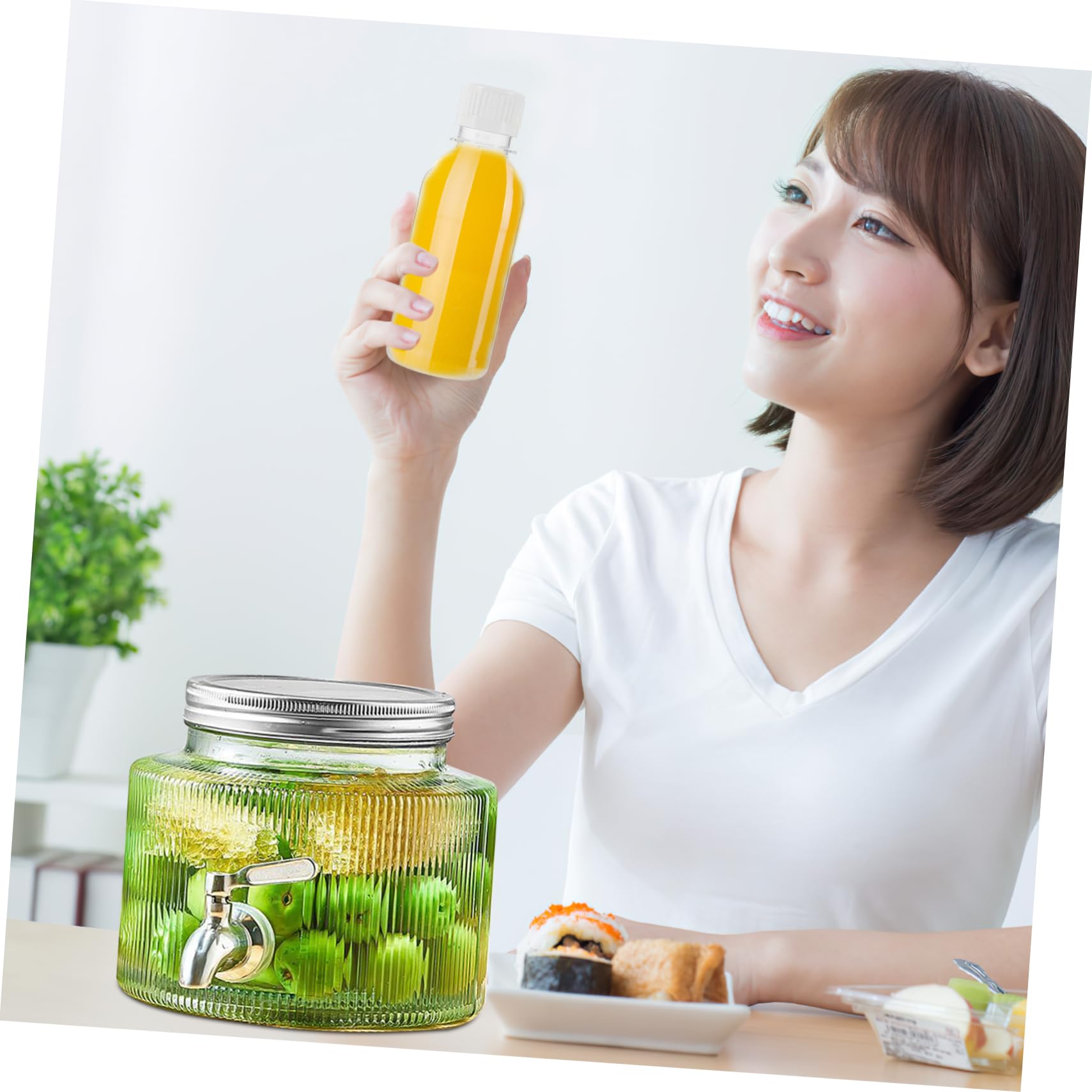 PartyKindom Dispensador de Bebidas y Diseño Único con Grifo de Vidrio 2,8l con Tapa Sellada Adecuado para Agua, Té Helado y Limonada en Reuniones y Fiestas