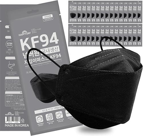 HAPPYDAY, 30 Packs, Made in KOREA Premium KF94 Micro Dust Protection Individually Packaged Black Face Mask for Adult